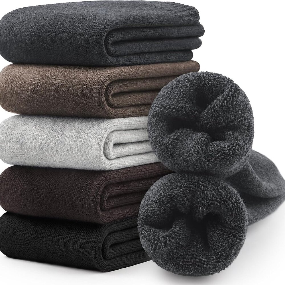 New 5 Pairs Merino Wool Socks for Men, Thick Winter Wool Hiking Socks, Warm